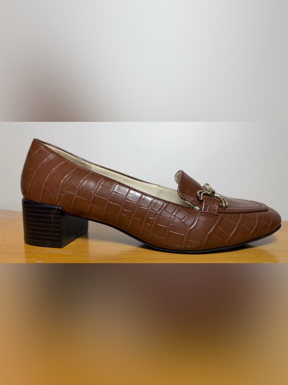 LifeStride Bliss Cocoa Brown Croc Block Heel Loafer 7.5